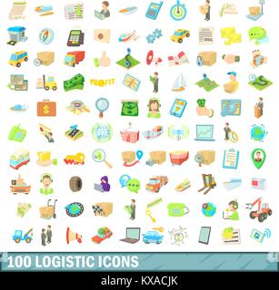 100 Logistik Symbole, Cartoon Stil Stock Vektor