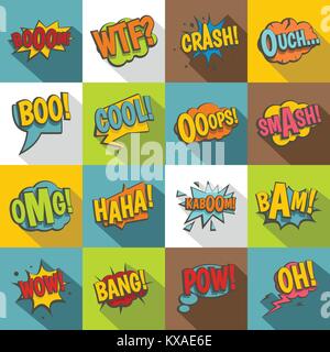 Comic farbige Sound Icons, flacher Stil Stock Vektor