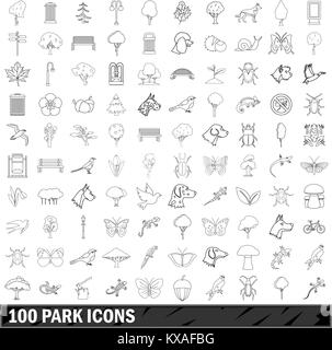 100 Park Icons Set, Umriss-Stil Stock Vektor