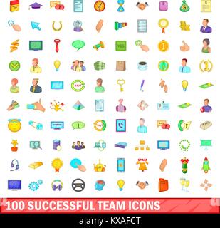 100 erfolgreiche Team Icons, Cartoon Stil Stock Vektor