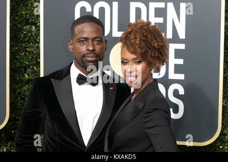 Los Angeles, USA. 07 Jan, 2018. Sterling Brown und Ryan Michelle Bathe nehmen an der 75. jährlichen Golden Globe Awards, Golden Globes, im Beverly Hilton Hotel in Beverly Hills, Los Angeles, USA, am 07. Januar 2018. - Keine LEITUNG SERVICE-Credit: Hubert Boesl/dpa/Alamy leben Nachrichten Stockfoto