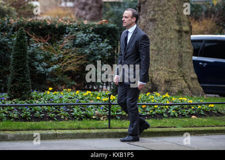 London, Großbritannien. 9. Januar, 2018. Dominic Raab MP kommt an 10 Downing Street bei der Umgruppierung des Junior Minister von Premierminister Theresa May. Er war als Minister für Wohnungsbau Credit: Mark Kerrison/Alamy Leben Nachrichten ernannt Stockfoto