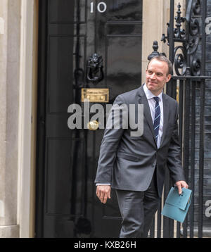 London, Großbritannien. 9. Januar 2018 Dominic Raab Blätter 10 Downing Street nach seiner Ernennung zum Staatsminister für Gehäuse Credit: Ian Davidson/Alamy leben Nachrichten Stockfoto