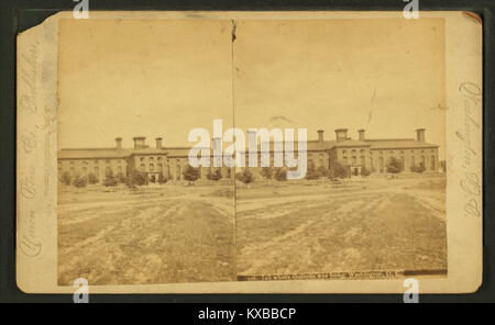 Ein stereoskopisches Foto, das das Gefängnis in Washington, D.C. zeigt, wo Guiteau nach dem Mord an Präsident Garfield gehängt wurde. Dieses Bild ist Teil der Robert N. Dennis-Sammlung. Stockfoto