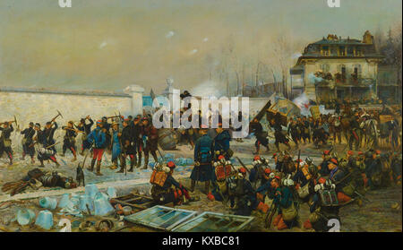 Ein Gemälde von Jean-Baptiste-Edouard Detaille, das die Schlacht von Champigny im Dezember 1870 während des Deutsch-Französischen Krieges darstellt und die französischen Truppen unter winterlichen Bedingungen ihre Position verteidigt. Stockfoto