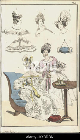 Eine Illustration von Magasin för konst, nyheter och moder aus dem Jahr 1835, die zeitgenössische schwedische Mode- und Kunsttrends aus dem frühen 19. Jahrhundert darstellt. Stockfoto