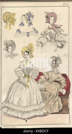 Eine schwedische Illustration aus dem Jahr 1836 aus „Magasin för konst, nyheter och Mode“, die Mode und das kulturelle Leben des 19. Jahrhunderts darstellt und die künstlerische und soziale Atmosphäre dieser Zeit hervorhebt. Stockfoto