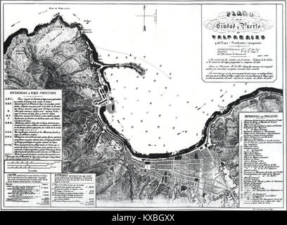 1850 60 - Plano de la Ciudad y Puerto de Valparaíso Stockfoto