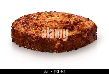 Single gegrillte Hamburger auf weißem Hintergrund. Beschneidungspfad enthalten Stockfoto