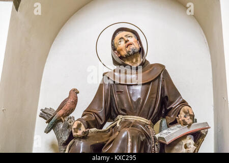 CHIUSI DELLA VERNA, Italien - 4. JANUAR 2018: die Statue des heiligen Franz von Assisi in der La Verna Sanctuary ist ein beliebter Wallfahrtsort Stockfoto