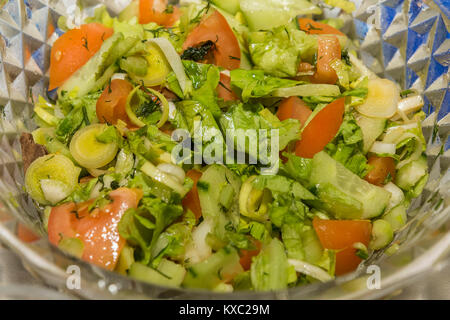 Salat, Gurke, Tomate, Zwiebel in eine Soße. Stockfoto