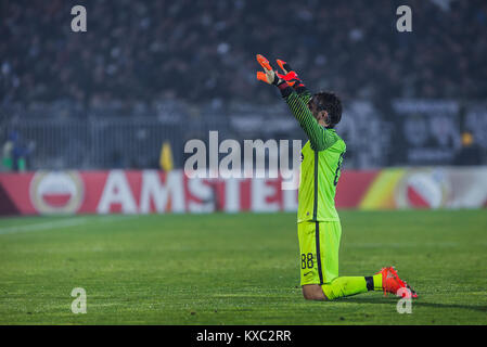 23. November 2017, Partizan Stadion, Serbien, Belgrad; Torhüter Vladimir Stojkovic von Partizan feiert das Ziel für 2-1 Stockfoto