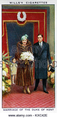 Die Regierungszeit von König George V - ehe der Herzog von Kent und Prinzessin Marina von Griechenland an der Westminster Abbey 1934 Stockfoto