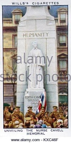 Die Regierungszeit von König George V - Enthüllung der Krankenschwester Edith Cavell Memorial Stockfoto