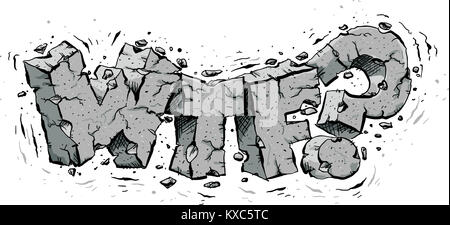Ein Cartoon von Beben und Rissbildung text der Abkürzung WTF? Stockfoto