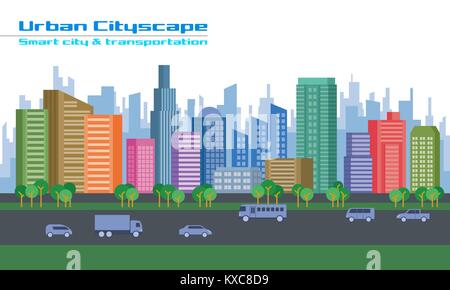 Urban cityscape, Smart City und Transport, Vector Illustration Stock Vektor