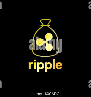 Golden Ripple Crypto Geld im Beutel, Vektor, Abbildung, EPS-Datei Stock Vektor