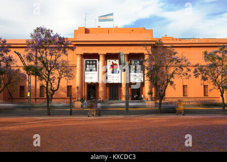 Die Hauptfassade des 'Museo Nacional de Bellas Artes' im Frühling mit Jacaranda-Bäumen. Recoleta, Buenos Aires, Argentinien. Stockfoto