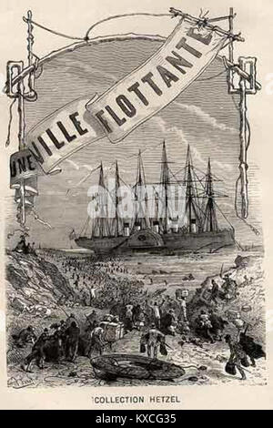Ein Bild, das mit einem Werk von Jules Verne mit dem Titel „Město“ (die Stadt) verwandt ist und Vernes literarische Auseinandersetzung mit urbanen Umgebungen und menschlichen Fortschritten in seinen Science-Fiction-Erzählungen widerspiegelt. Stockfoto