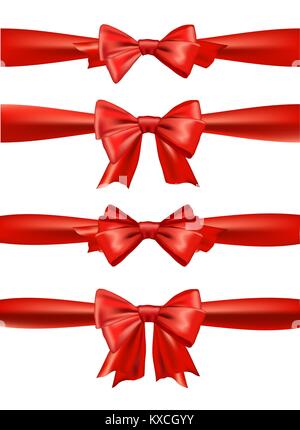 Einstellen der Roten satinschleifen. Farbbänder für Vector Geschenk. Stock Vektor