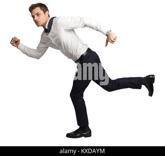 Laufende Geschäftsmann Seitenansicht auf weißem Hintergrund Stockfoto