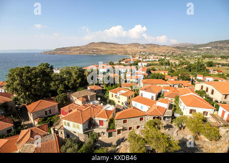 Anzeigen von Petra Stadt, in Lesbos, Griechenland. Stockfoto