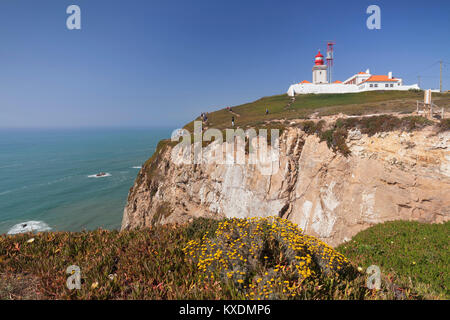 Leuchtturm, Cabo da Roca, den westlichsten Punkt Europas, im Atlantik, Extremadura, Portugal Stockfoto