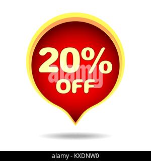 20 Prozent weg Sprechblase, Aufkleber, Etikett oder Symbol mit Schatten für Ihre Konstruktion. Stock Vektor