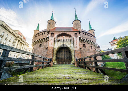 Barbakan, Krakau, Polen Stockfoto