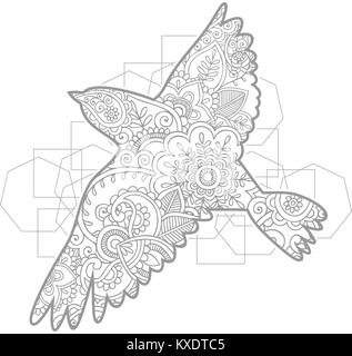 Hand gezeichnet fliegender Vogel doodle Tier paisley nach Stress release Färbung Seite zentangle stilisierte Vektor Stock Vektor