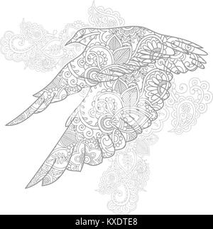 Hand gezeichnet fliegender Vogel doodle Tier paisley nach Stress release Färbung Seite zentangle stilisierte Vektor Stock Vektor