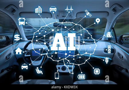 Autonome Auto mit KI (Künstliche Intelligenz) Konzept. Stockfoto