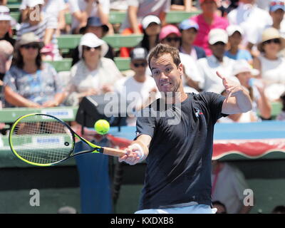 Melbourne, Australien - 9. Januar 2018: Tennisspieler Richard Dichtung Vorbereitung auf die Australian Open am Kooyong Classic Ausstellung Turnier Stockfoto