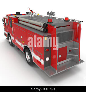 Rückansicht Fire Engine isoliert auf Weiss. 3D-Darstellung Stockfoto