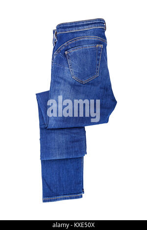 Klassische Jeans auf weißem Hintergrund. Close-up. Stockfoto