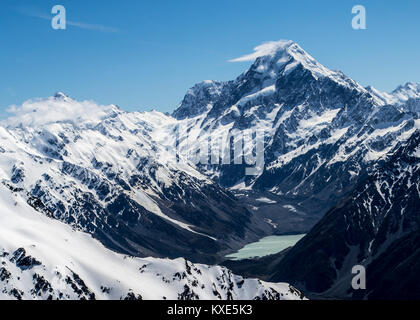 Aoraki überragt das Hooker Gletscher. Von Mt Edgar Thompson gesehen Stockfoto