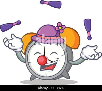 Jonglieren Wecker Maskottchen Karikatur Stock Vektor