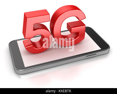 Phone 5G-Konzept, das ist ein 3D-gerenderte Computer generierten Bildes. Auf weiß isoliert. Stockfoto