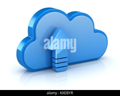Cloud System hochladen Konzept, Dies ist eine 3D-gerenderte Computer generierten Bildes. Auf weiß isoliert. Stockfoto