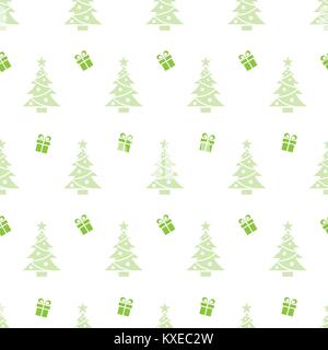Weihnachten nahtlose Muster mit Bäumen und Geschenke auf einem weißen Hintergrund. Vector Illustration Stock Vektor