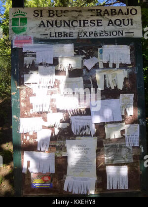 Das Bild zeigt die Wohnsiedlung La Moraleja in der Gemeinde Alcobendas, Madrid, Spanien, mit Einfamilienhäusern, von Bäumen gesäumten Straßen, und landschaftlich gestaltete Grundstücke, die typisch für dieses gehobene Vorstadtgebiet sind. Stockfoto