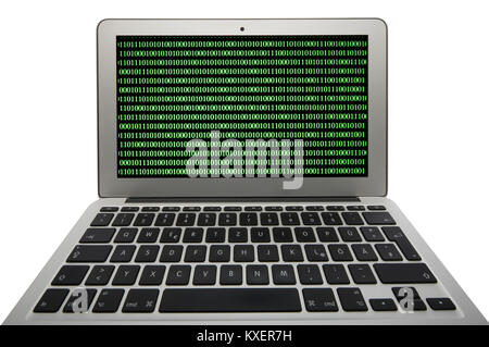 Laptop mit binären Code, Symbol Bild von Cybercrime, Datenschutz Stockfoto