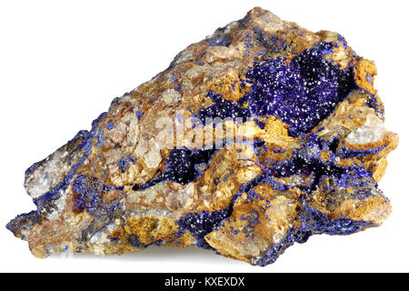 Azurit in Marokko gefunden isoliert auf weißem Hintergrund Stockfoto