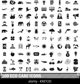 100 eco care Symbole in einem einfachen Stil eingerichtet Stock Vektor