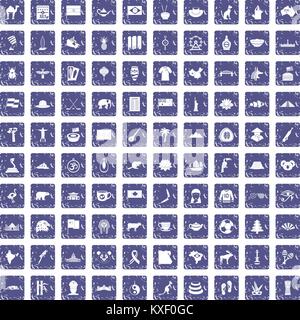 100 Wahrzeichen Icons Set grunge Sapphire Stock Vektor