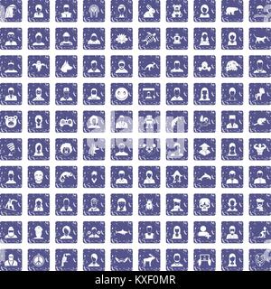 100 avatar Icons Set grunge Sapphire Stock Vektor