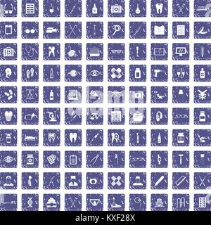 100 Medizinisches Zubehör Icons Set grunge Sapphire Stock Vektor