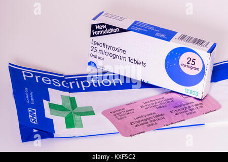 Levothyroxine Medikation (hormonersatztherapie Tabletten) eine Unterfunktion der Schilddrüse - auch als niedrige Schilddrüse Aktivität oder Hypothyreose zu behandeln. Stockfoto