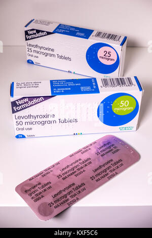 Levothyroxine Medikation (hormonersatztherapie Tabletten) eine Unterfunktion der Schilddrüse - auch als niedrige Schilddrüse Aktivität oder Hypothyreose zu behandeln. Stockfoto