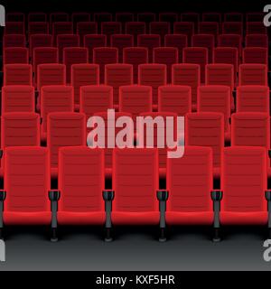 Realistische Kino rote Sitze. Kino mit Reihen von leeren Sitze oder Stühle. Vector Illustration Stock Vektor